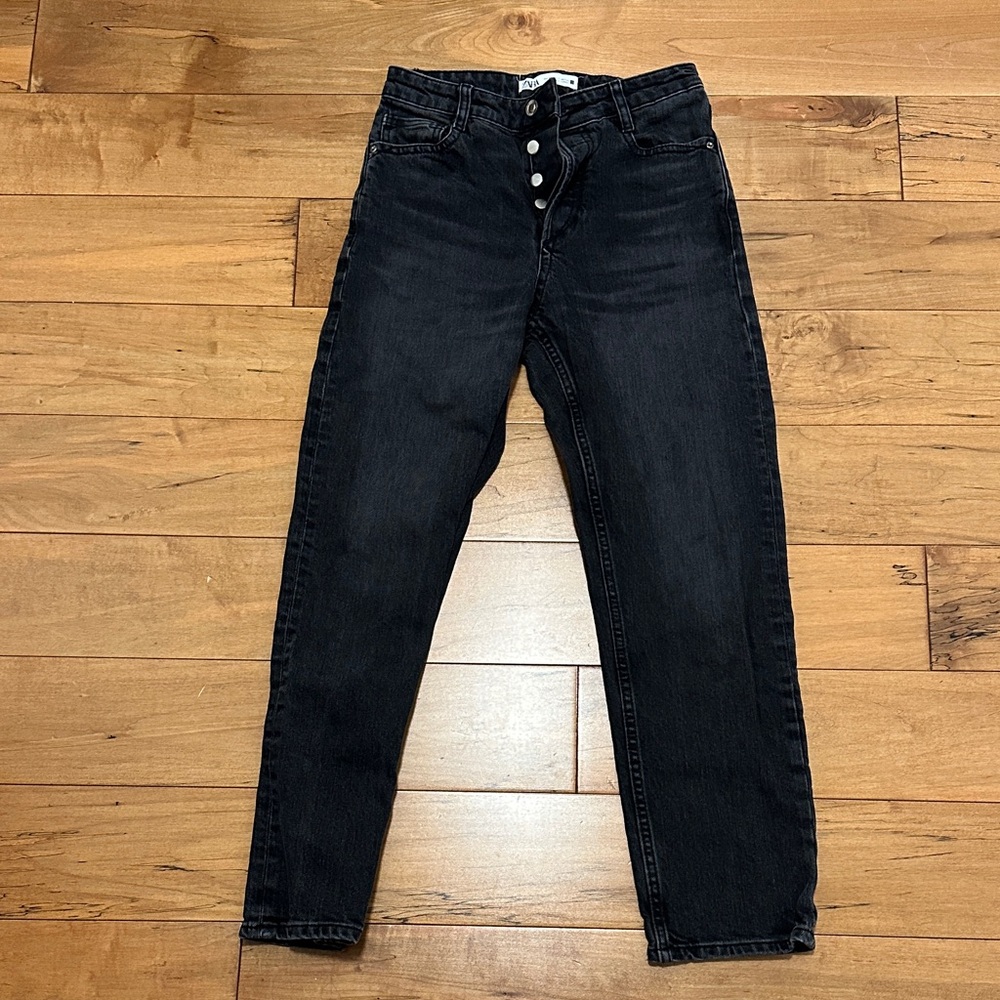 Zara Black High-Rise Button-Fly Jeans